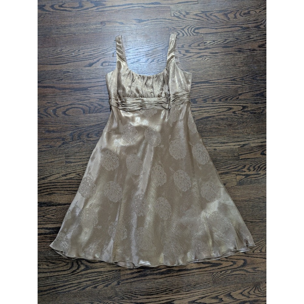 Women's Size 12 Evan-Picone Tan Gold Damask Babydoll Dress Acetate Silk Fairy